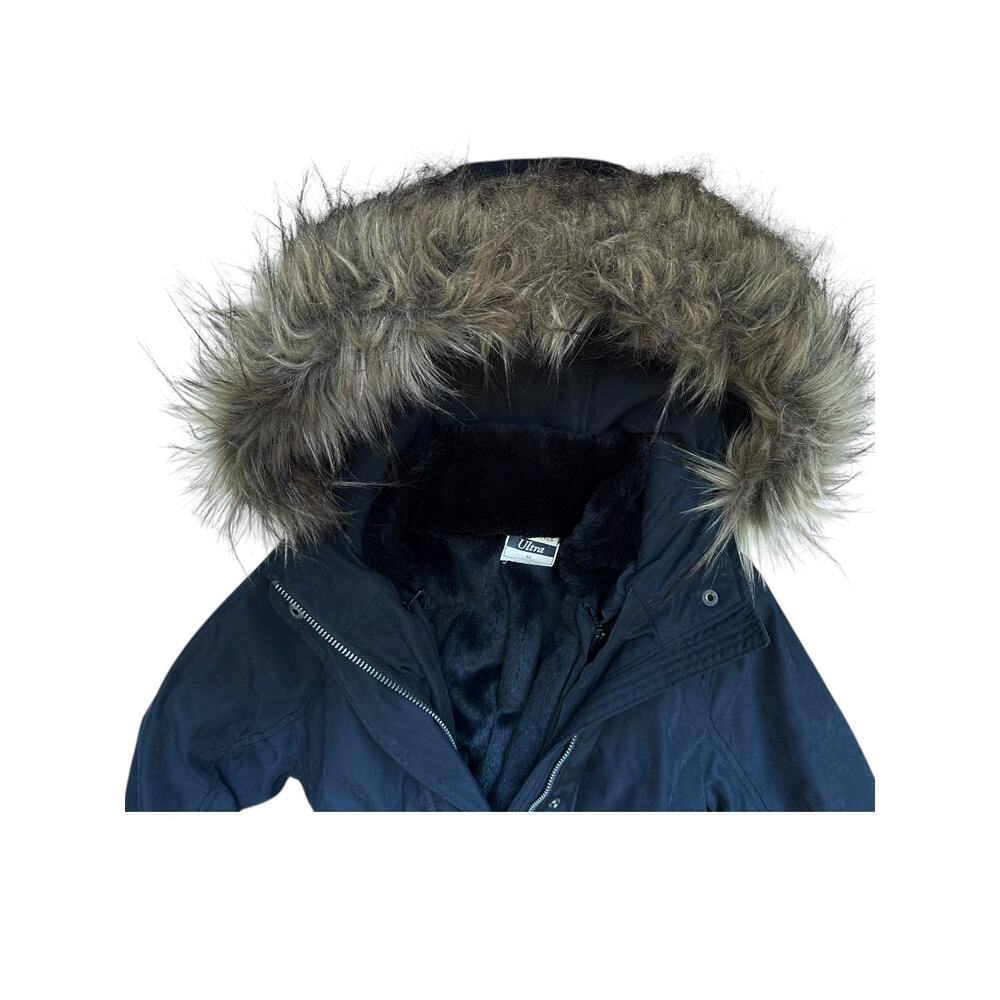 A&F Ultra Parka navy winter coat extra small faux-fur hood clinched waist 3-way - Picture 4 of 11